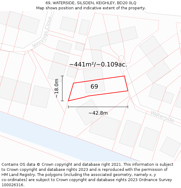 69, WATERSIDE, SILSDEN, KEIGHLEY, BD20 0LQ: Plot and title map