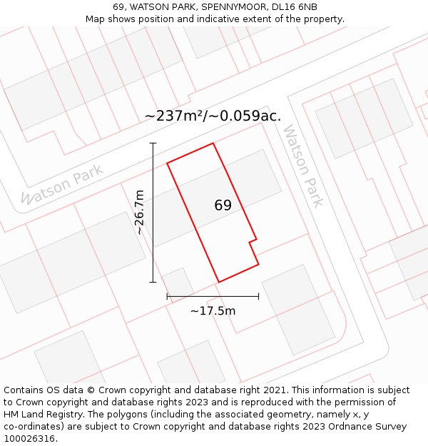 69, WATSON PARK, SPENNYMOOR, DL16 6NB: Plot and title map