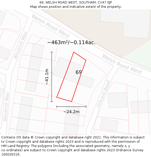 69, WELSH ROAD WEST, SOUTHAM, CV47 0JP: Plot and title map