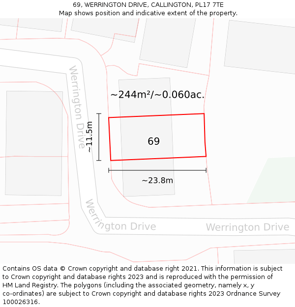 69, WERRINGTON DRIVE, CALLINGTON, PL17 7TE: Plot and title map