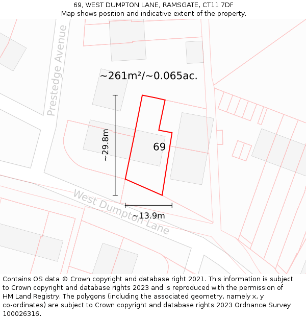 69, WEST DUMPTON LANE, RAMSGATE, CT11 7DF: Plot and title map