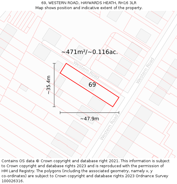 69, WESTERN ROAD, HAYWARDS HEATH, RH16 3LR: Plot and title map