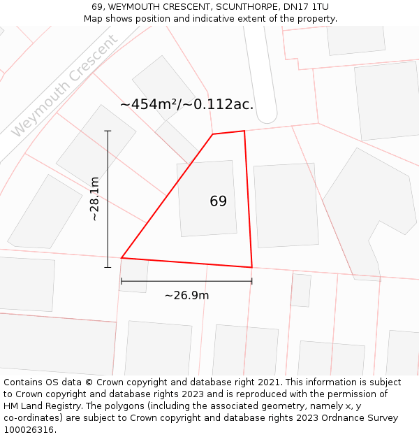 69, WEYMOUTH CRESCENT, SCUNTHORPE, DN17 1TU: Plot and title map