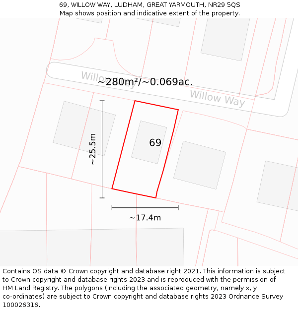 69, WILLOW WAY, LUDHAM, GREAT YARMOUTH, NR29 5QS: Plot and title map