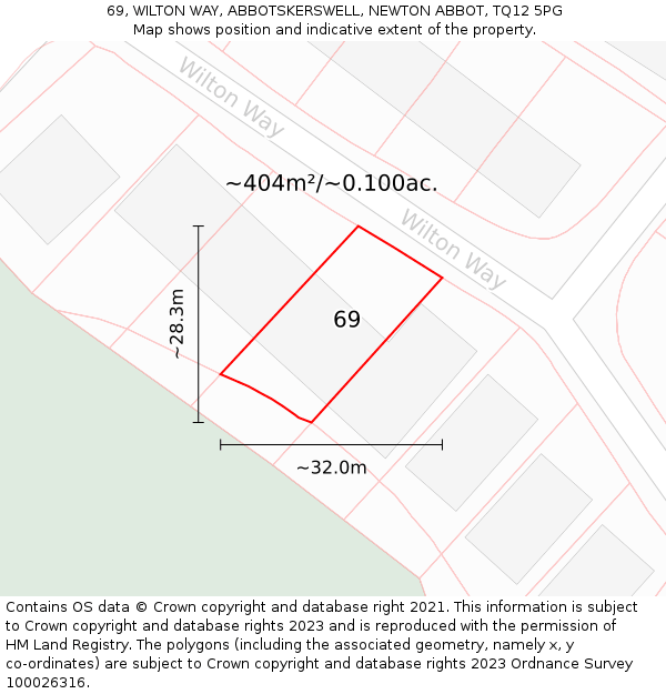 69, WILTON WAY, ABBOTSKERSWELL, NEWTON ABBOT, TQ12 5PG: Plot and title map
