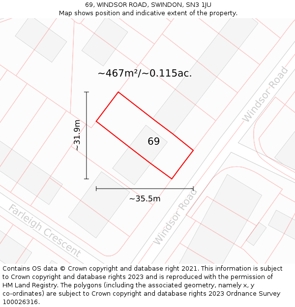 69, WINDSOR ROAD, SWINDON, SN3 1JU: Plot and title map