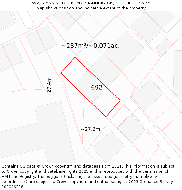 692, STANNINGTON ROAD, STANNINGTON, SHEFFIELD, S6 6AJ: Plot and title map