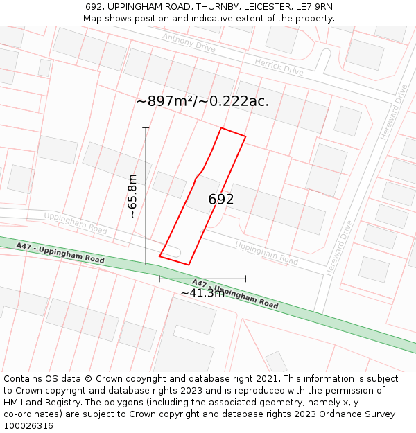 692, UPPINGHAM ROAD, THURNBY, LEICESTER, LE7 9RN: Plot and title map