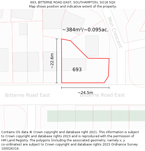 693, BITTERNE ROAD EAST, SOUTHAMPTON, SO18 5QX: Plot and title map