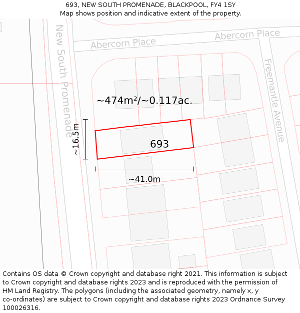 693, NEW SOUTH PROMENADE, BLACKPOOL, FY4 1SY: Plot and title map