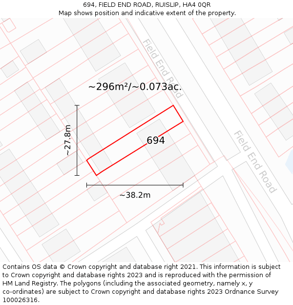 694, FIELD END ROAD, RUISLIP, HA4 0QR: Plot and title map