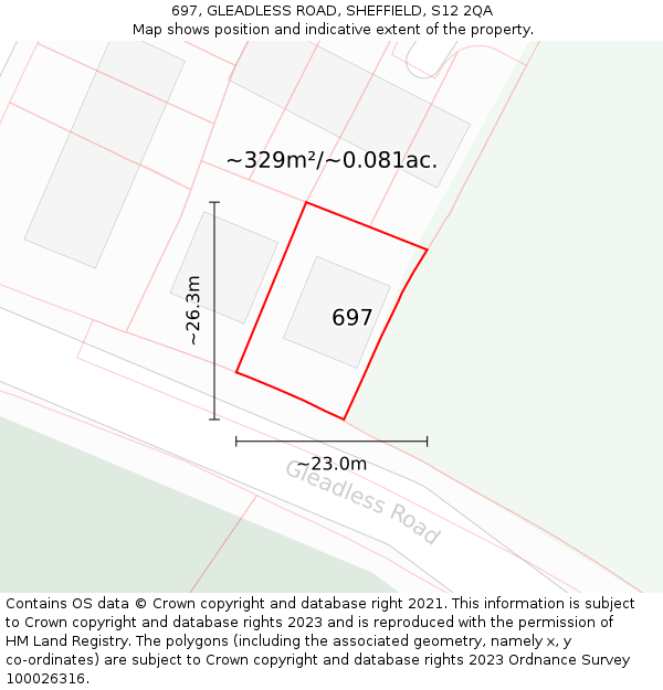 697, GLEADLESS ROAD, SHEFFIELD, S12 2QA: Plot and title map