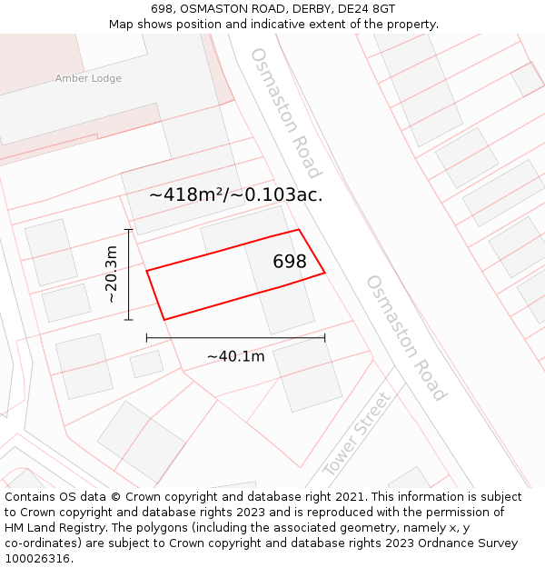 698, OSMASTON ROAD, DERBY, DE24 8GT: Plot and title map