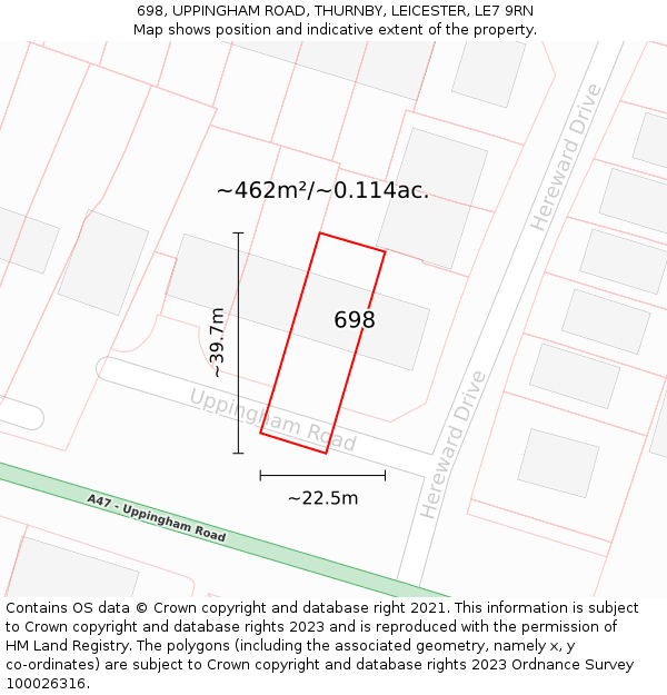 698, UPPINGHAM ROAD, THURNBY, LEICESTER, LE7 9RN: Plot and title map