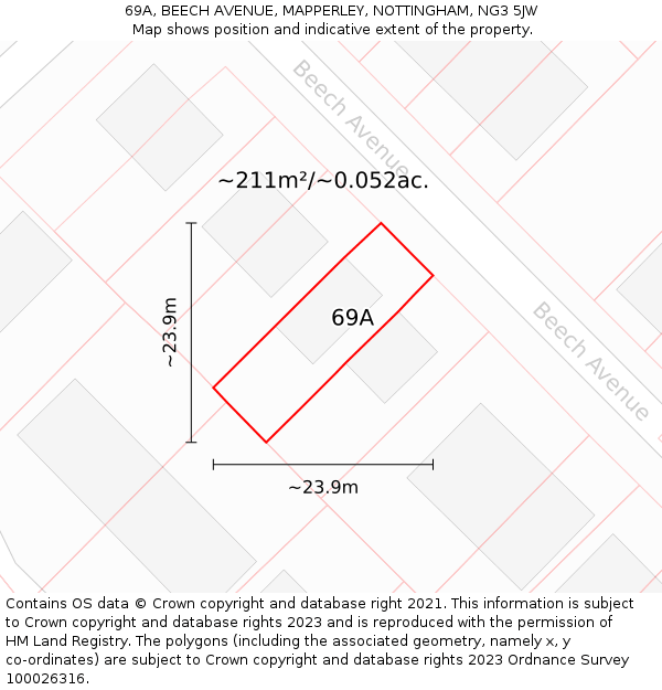 69A, BEECH AVENUE, MAPPERLEY, NOTTINGHAM, NG3 5JW: Plot and title map