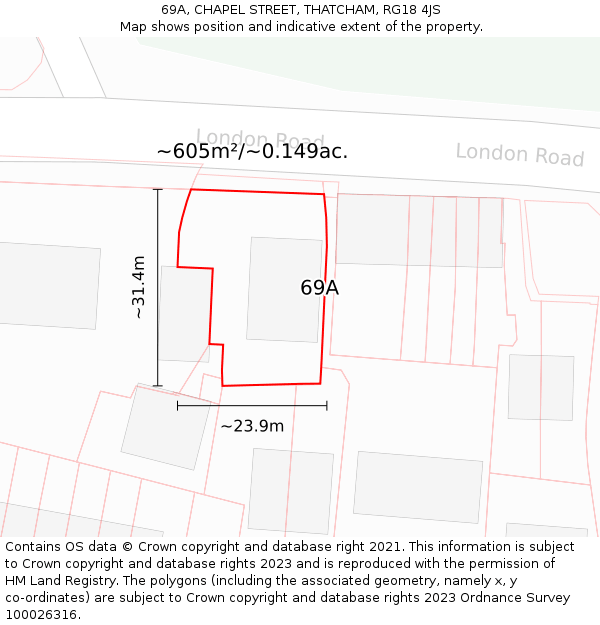 69A, CHAPEL STREET, THATCHAM, RG18 4JS: Plot and title map