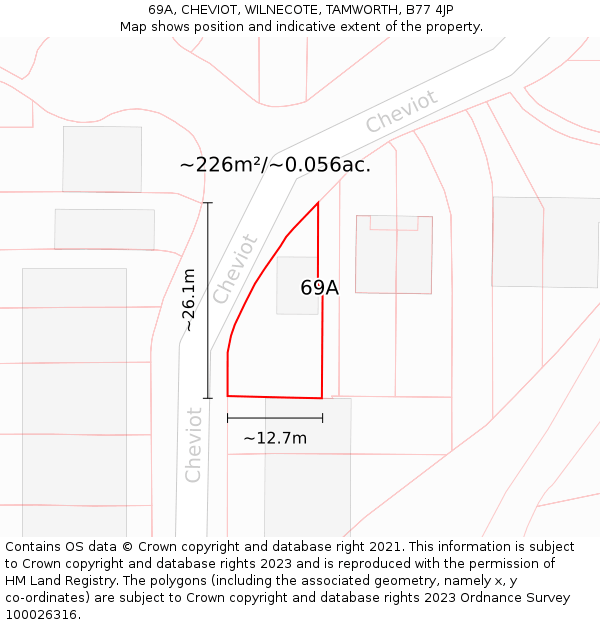 69A, CHEVIOT, WILNECOTE, TAMWORTH, B77 4JP: Plot and title map