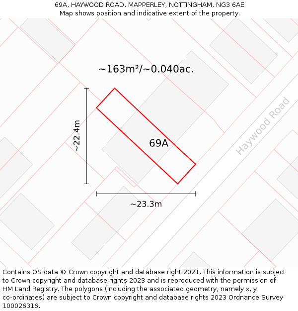 69A, HAYWOOD ROAD, MAPPERLEY, NOTTINGHAM, NG3 6AE: Plot and title map