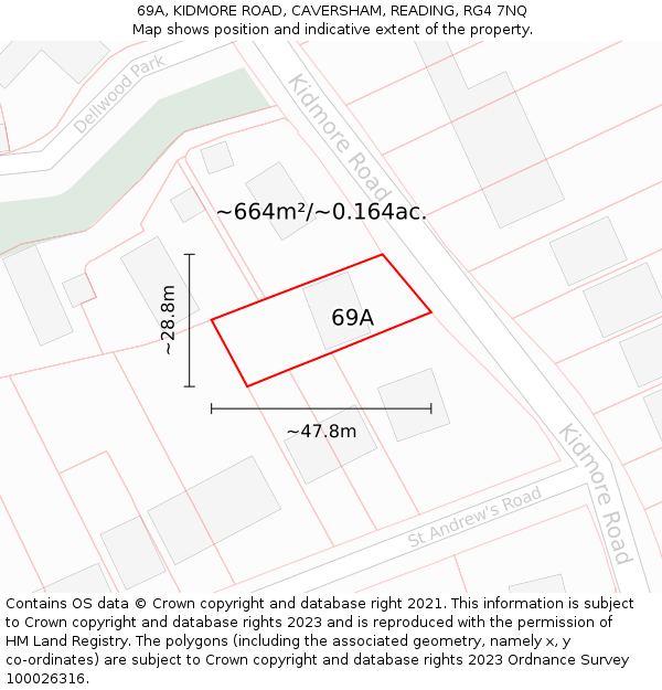 69A, KIDMORE ROAD, CAVERSHAM, READING, RG4 7NQ: Plot and title map