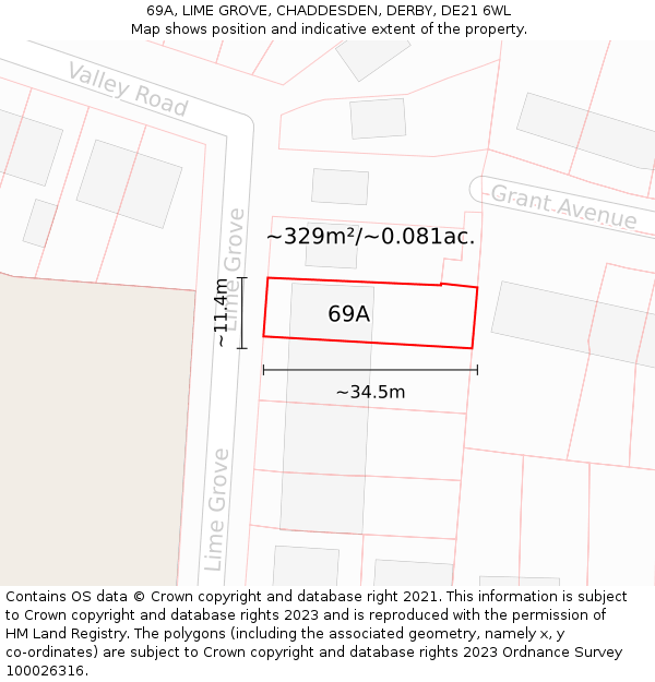 69A, LIME GROVE, CHADDESDEN, DERBY, DE21 6WL: Plot and title map