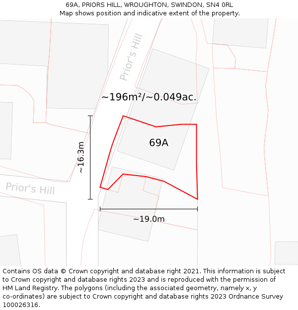 69A, PRIORS HILL, WROUGHTON, SWINDON, SN4 0RL: Plot and title map