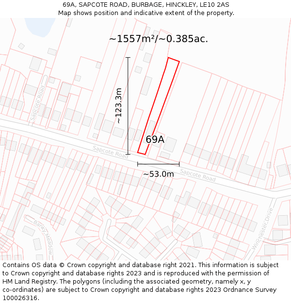 69A, SAPCOTE ROAD, BURBAGE, HINCKLEY, LE10 2AS: Plot and title map