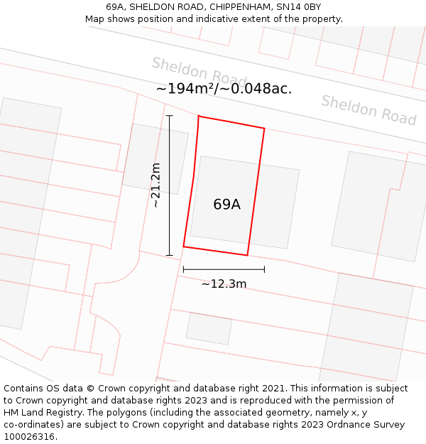 69A, SHELDON ROAD, CHIPPENHAM, SN14 0BY: Plot and title map