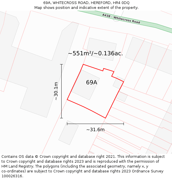 69A, WHITECROSS ROAD, HEREFORD, HR4 0DQ: Plot and title map