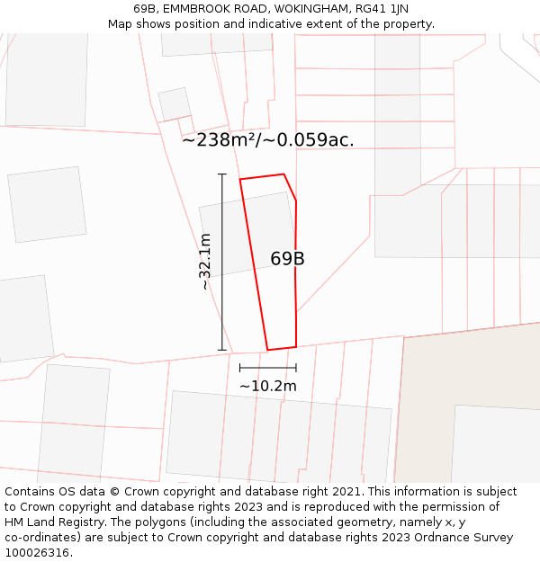 69B, EMMBROOK ROAD, WOKINGHAM, RG41 1JN: Plot and title map