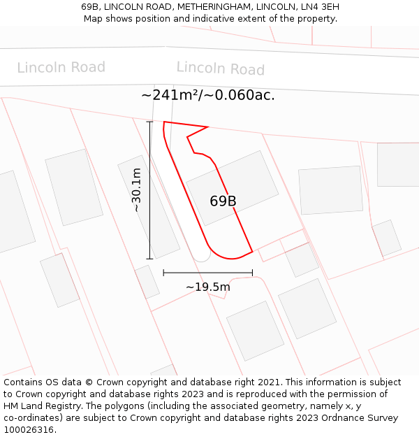 69B, LINCOLN ROAD, METHERINGHAM, LINCOLN, LN4 3EH: Plot and title map