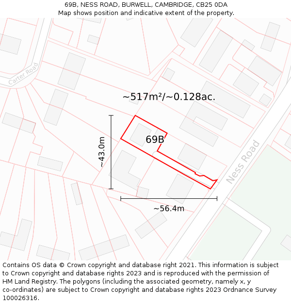 69B, NESS ROAD, BURWELL, CAMBRIDGE, CB25 0DA: Plot and title map