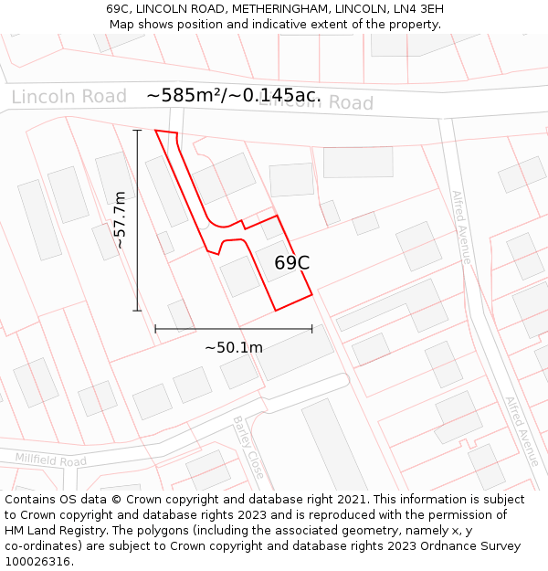 69C, LINCOLN ROAD, METHERINGHAM, LINCOLN, LN4 3EH: Plot and title map