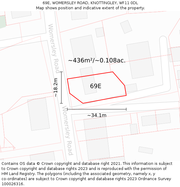69E, WOMERSLEY ROAD, KNOTTINGLEY, WF11 0DL: Plot and title map