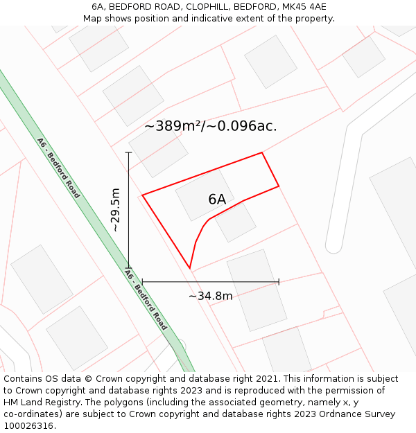 6A, BEDFORD ROAD, CLOPHILL, BEDFORD, MK45 4AE: Plot and title map