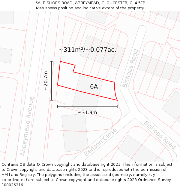 6A, BISHOPS ROAD, ABBEYMEAD, GLOUCESTER, GL4 5FP: Plot and title map
