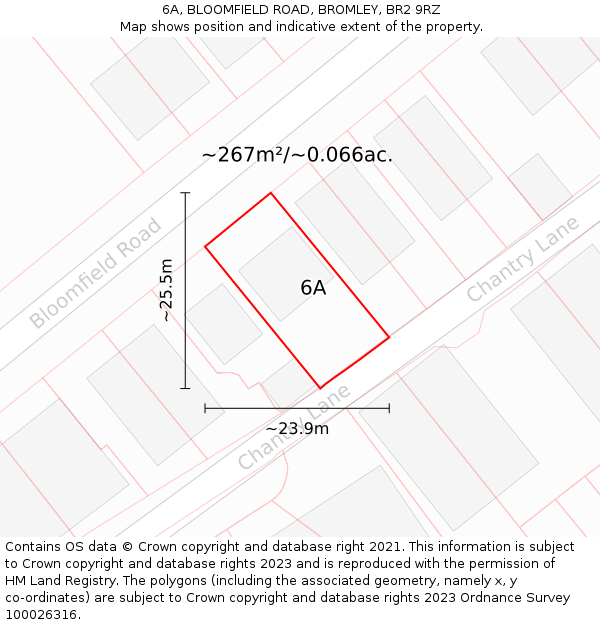 6A, BLOOMFIELD ROAD, BROMLEY, BR2 9RZ: Plot and title map