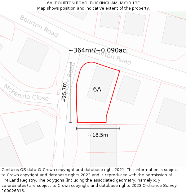 6A, BOURTON ROAD, BUCKINGHAM, MK18 1BE: Plot and title map