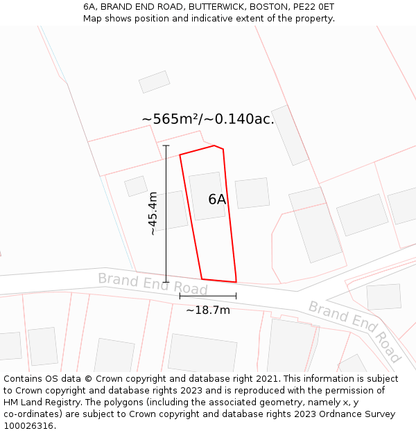 6A, BRAND END ROAD, BUTTERWICK, BOSTON, PE22 0ET: Plot and title map