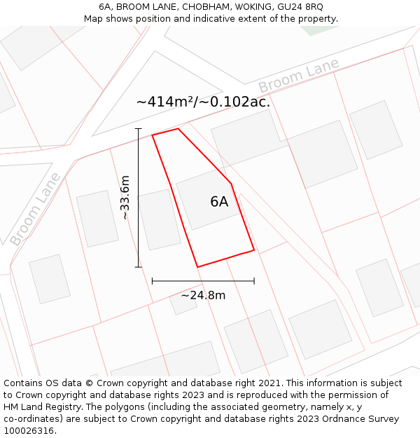6A, BROOM LANE, CHOBHAM, WOKING, GU24 8RQ: Plot and title map