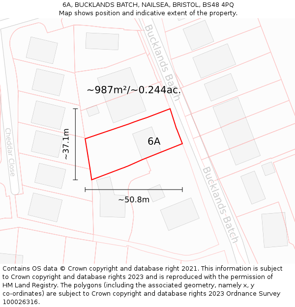 6A, BUCKLANDS BATCH, NAILSEA, BRISTOL, BS48 4PQ: Plot and title map