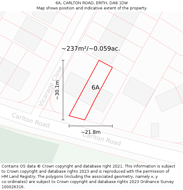 6A, CARLTON ROAD, ERITH, DA8 1DW: Plot and title map