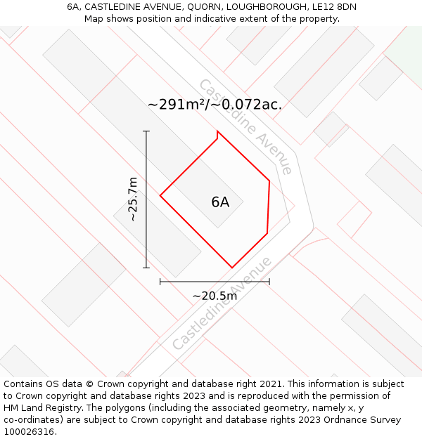 6A, CASTLEDINE AVENUE, QUORN, LOUGHBOROUGH, LE12 8DN: Plot and title map