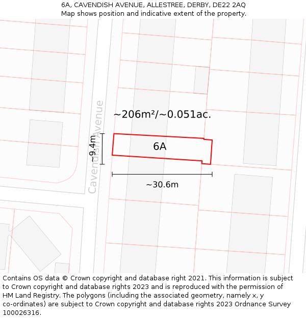6A, CAVENDISH AVENUE, ALLESTREE, DERBY, DE22 2AQ: Plot and title map