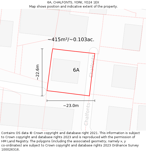 6A, CHALFONTS, YORK, YO24 1EX: Plot and title map