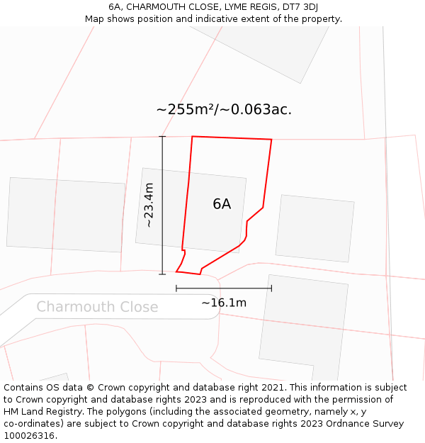 6A, CHARMOUTH CLOSE, LYME REGIS, DT7 3DJ: Plot and title map