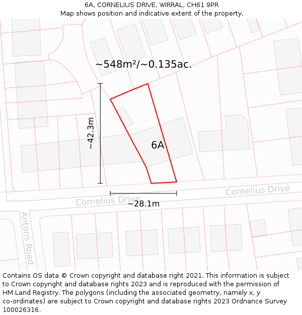6A, CORNELIUS DRIVE, WIRRAL, CH61 9PR: Plot and title map