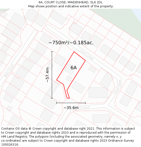 6A, COURT CLOSE, MAIDENHEAD, SL6 2DL: Plot and title map