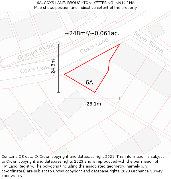 6A, COXS LANE, BROUGHTON, KETTERING, NN14 1NA: Plot and title map