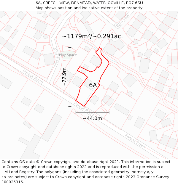 6A, CREECH VIEW, DENMEAD, WATERLOOVILLE, PO7 6SU: Plot and title map