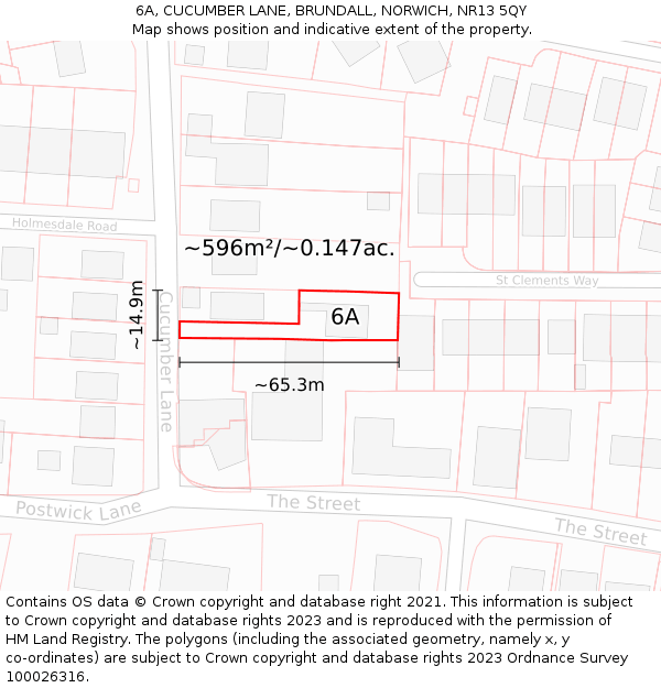 6A, CUCUMBER LANE, BRUNDALL, NORWICH, NR13 5QY: Plot and title map